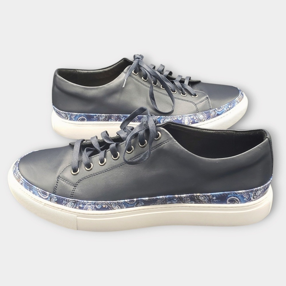 Robert Graham Mens Supernova Blue Leather Sneakers Size 11 Paisley Navy Low Top